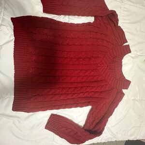 SHEIN Red Crew Neck Sweater with Cable Knit Design